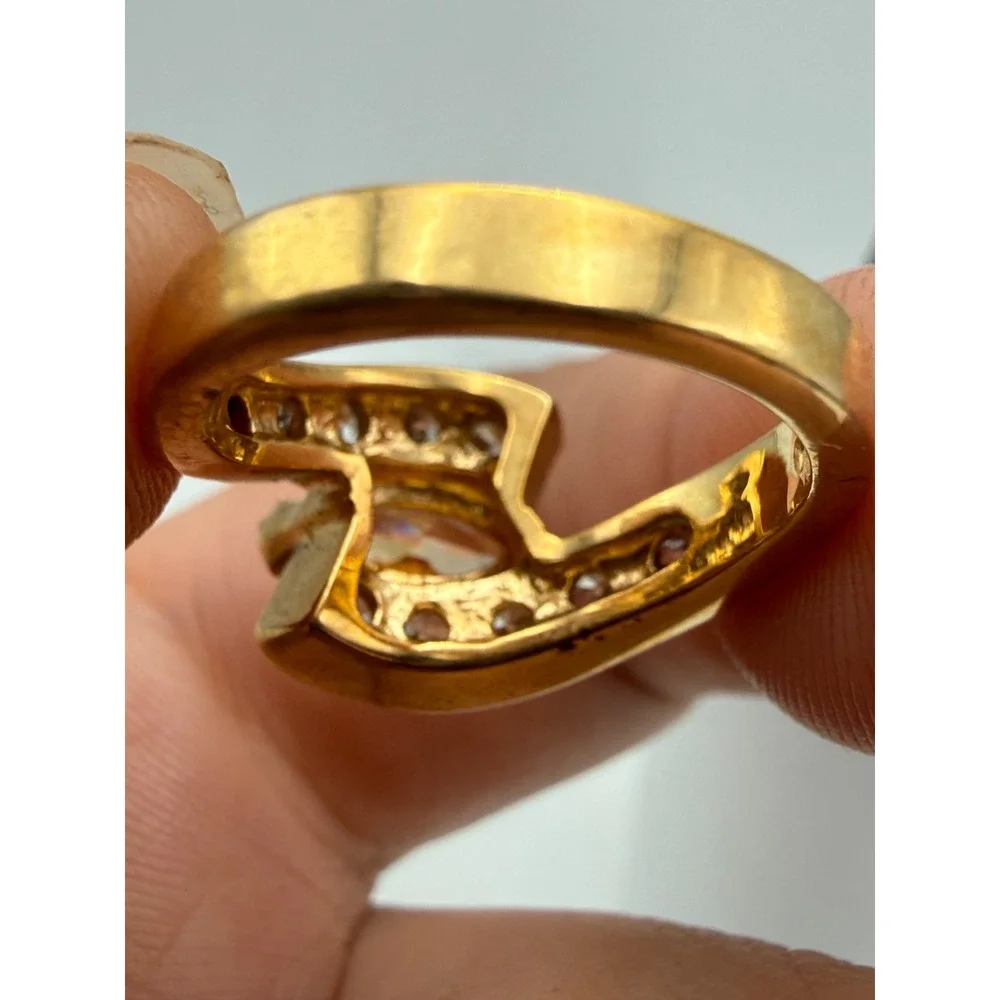 EDCO Gold Tone Champagne Marquise Bypass Ring with Clear Accents Size 6.25